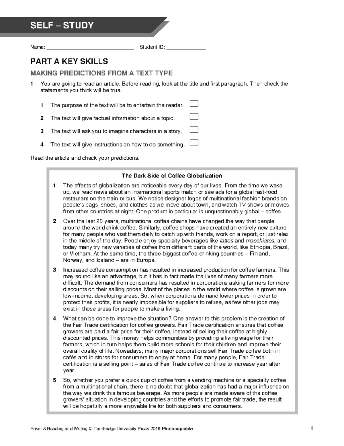 Prism RW L3 Self study Name _______________________________ Student