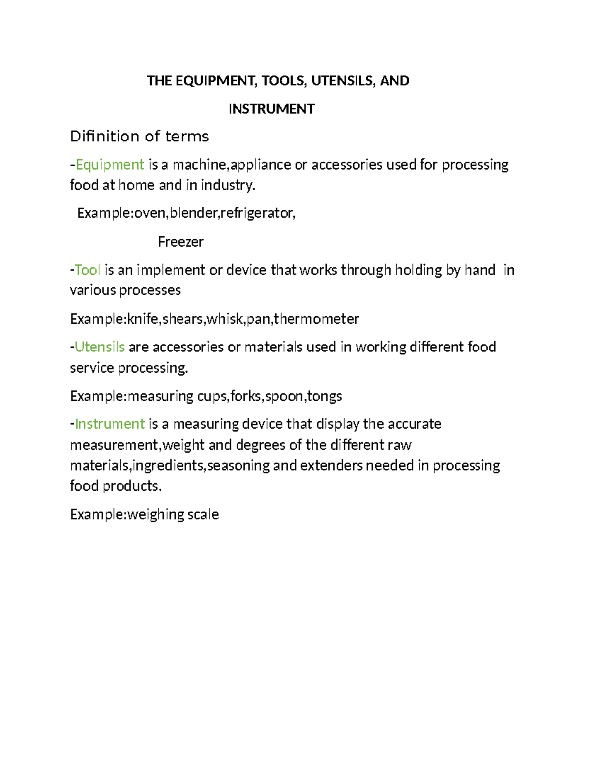 THE Equipment - heplful tools or materials for teaching - THE EQUIPMENT ...