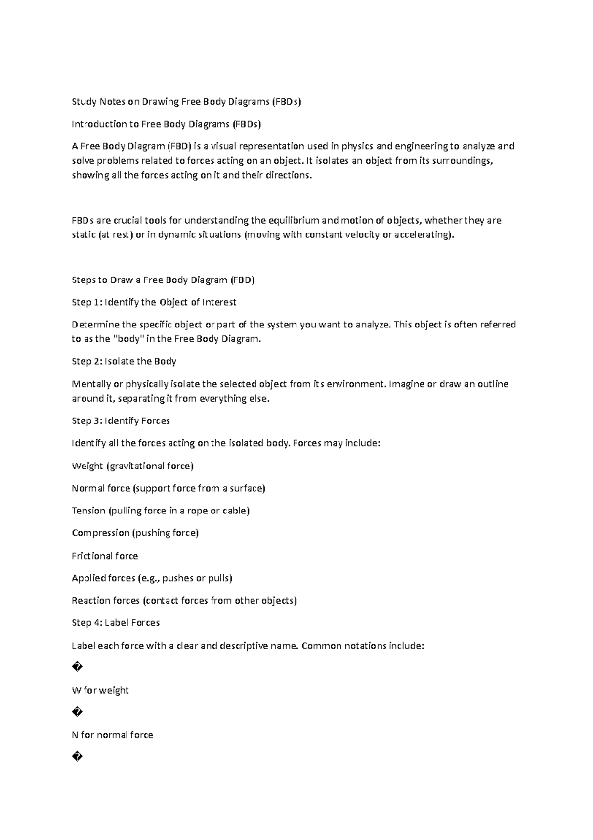 Study Notes on Drawing Free Body Diagrams It isolates an object from