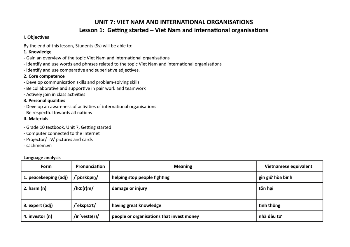 Unit 7 - Tiếng Anh 10 Global Success - UNIT 7: VIET NAM AND ...