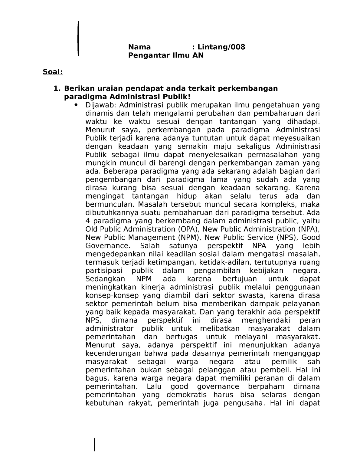 Esai Pengantar Administrasi Publik - Nama : Lintang/ Pengantar Ilmu AN ...