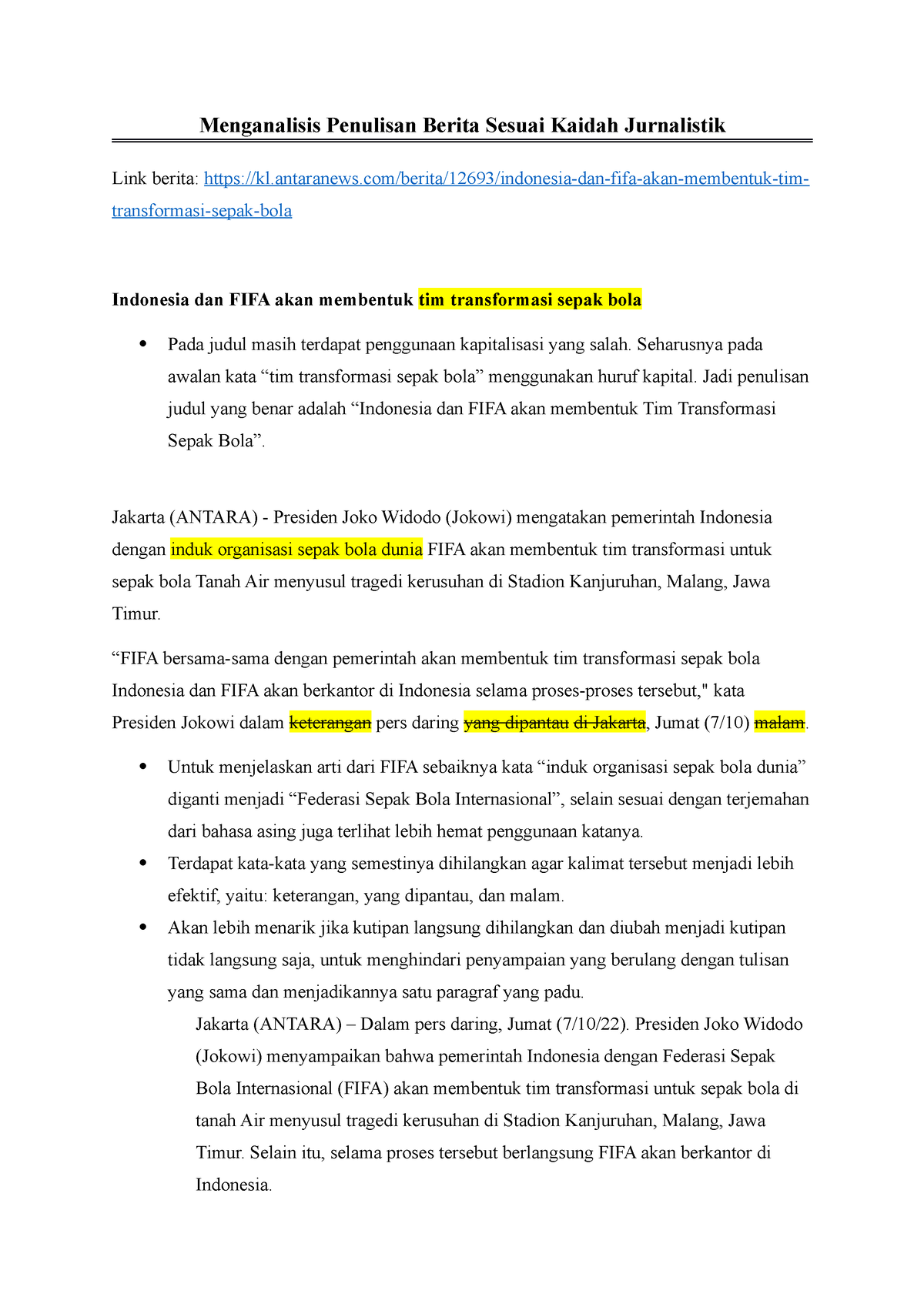 Menganalisis Penulisan Berita Sesuai Kaidah Jurnalistik - - Studocu