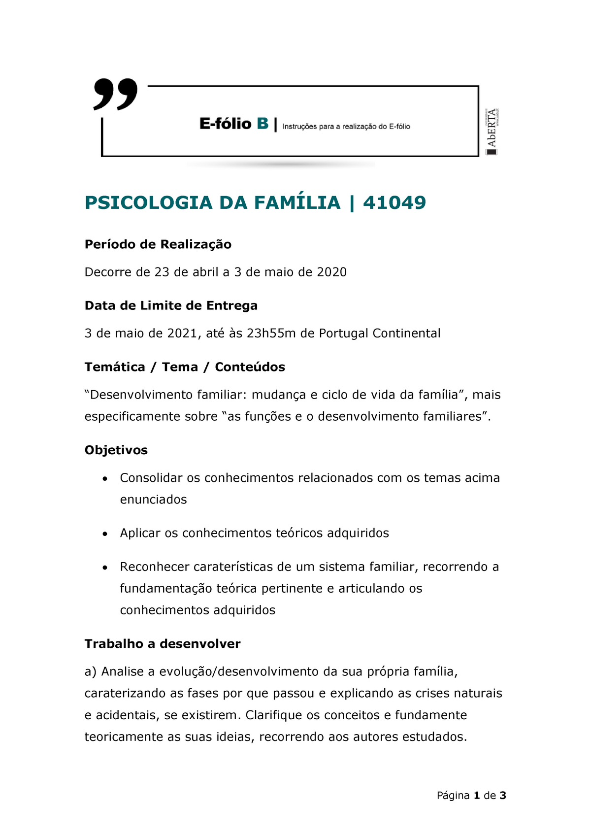 Instruções Realização Efolio B 2020-21 - Psicologia Da Família - UAb ...