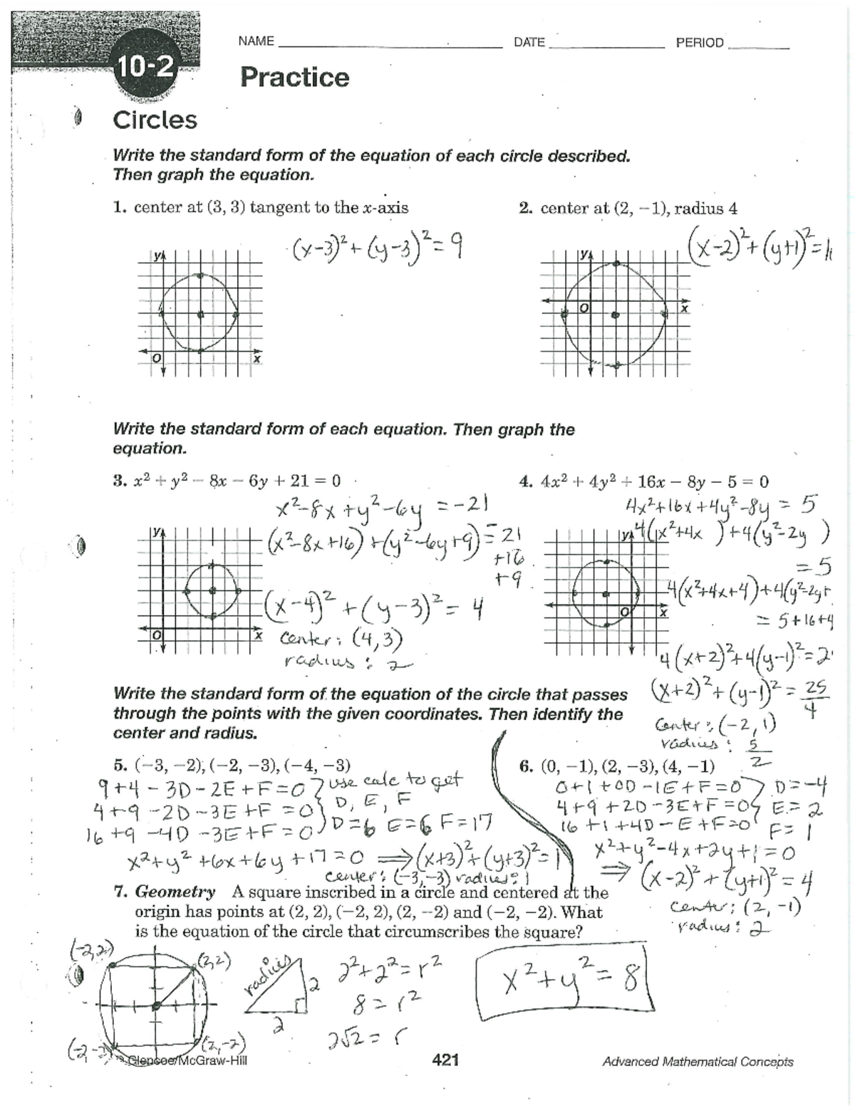 Answer Key Circles and Ellipses Studocu