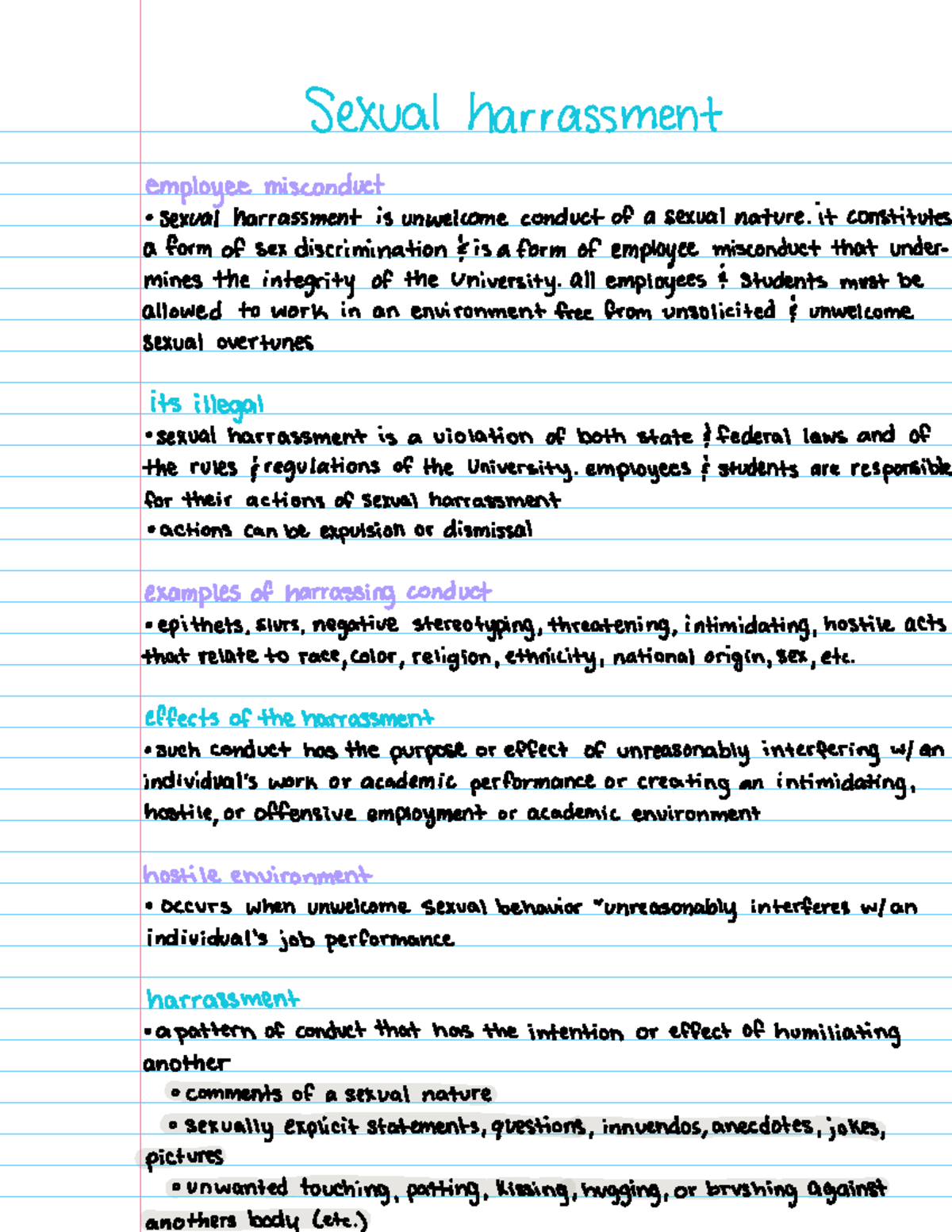 Csd notes 12 - Sexual harassment employee misconduct Sexual harassment ...