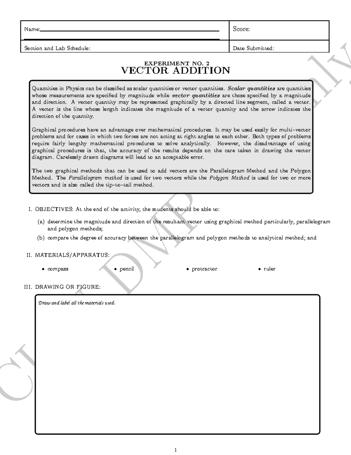 Vector-addition - CLSU DMP Use only Name: Score: Section and Lab ...