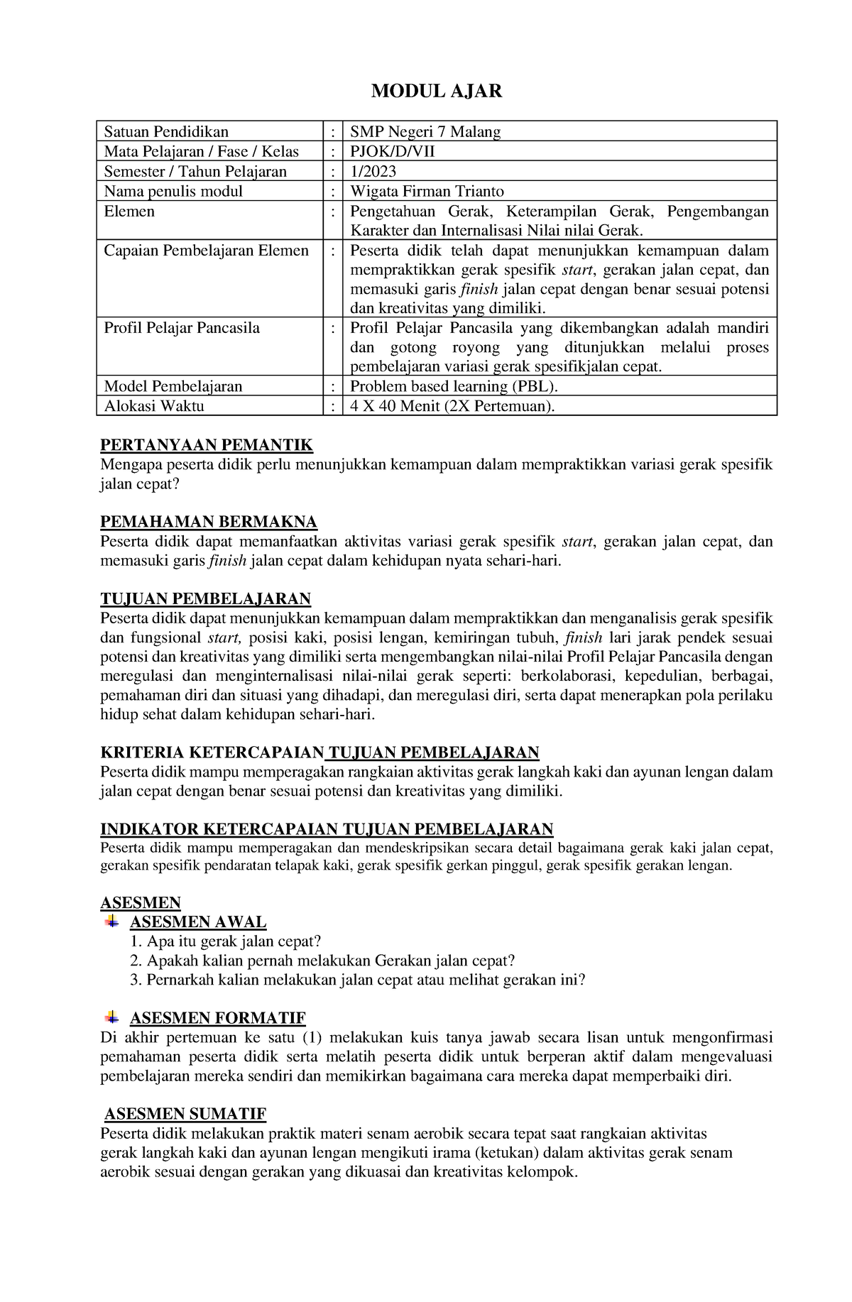 Modul AJAR Jalan Cepat SMP Fase D - MODUL AJAR Satuan Pendidikan : SMP ...