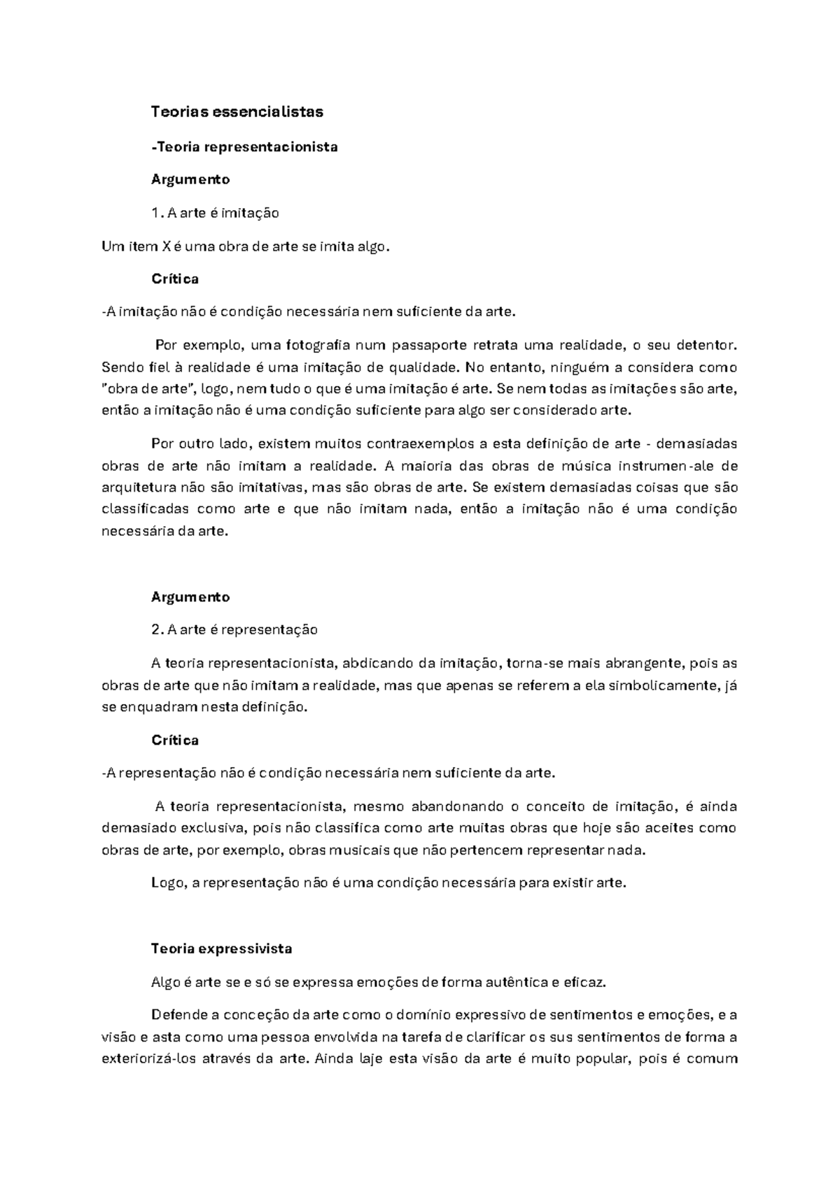 Teoria essencialista da arte - Teorias essencialistas Teoria ...