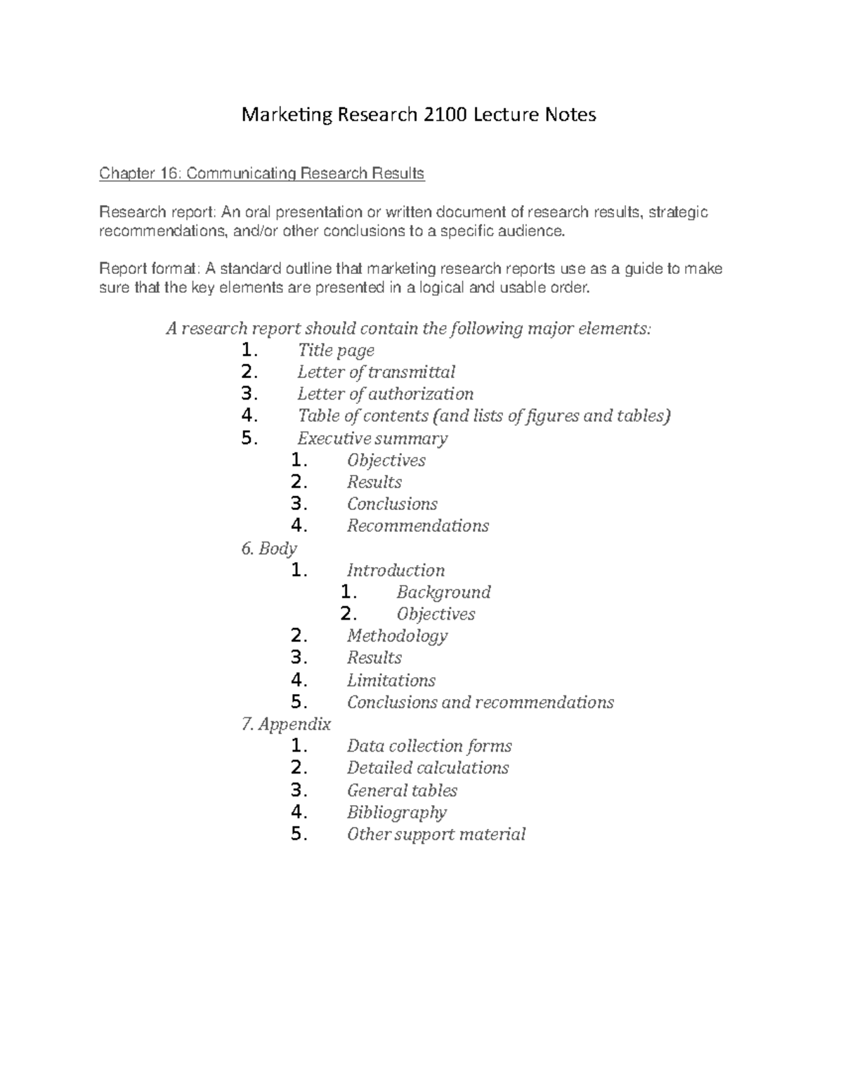 MARK 2100 - Chapter 16 - Marketing Research 2100 Lecture Notes Chapter ...