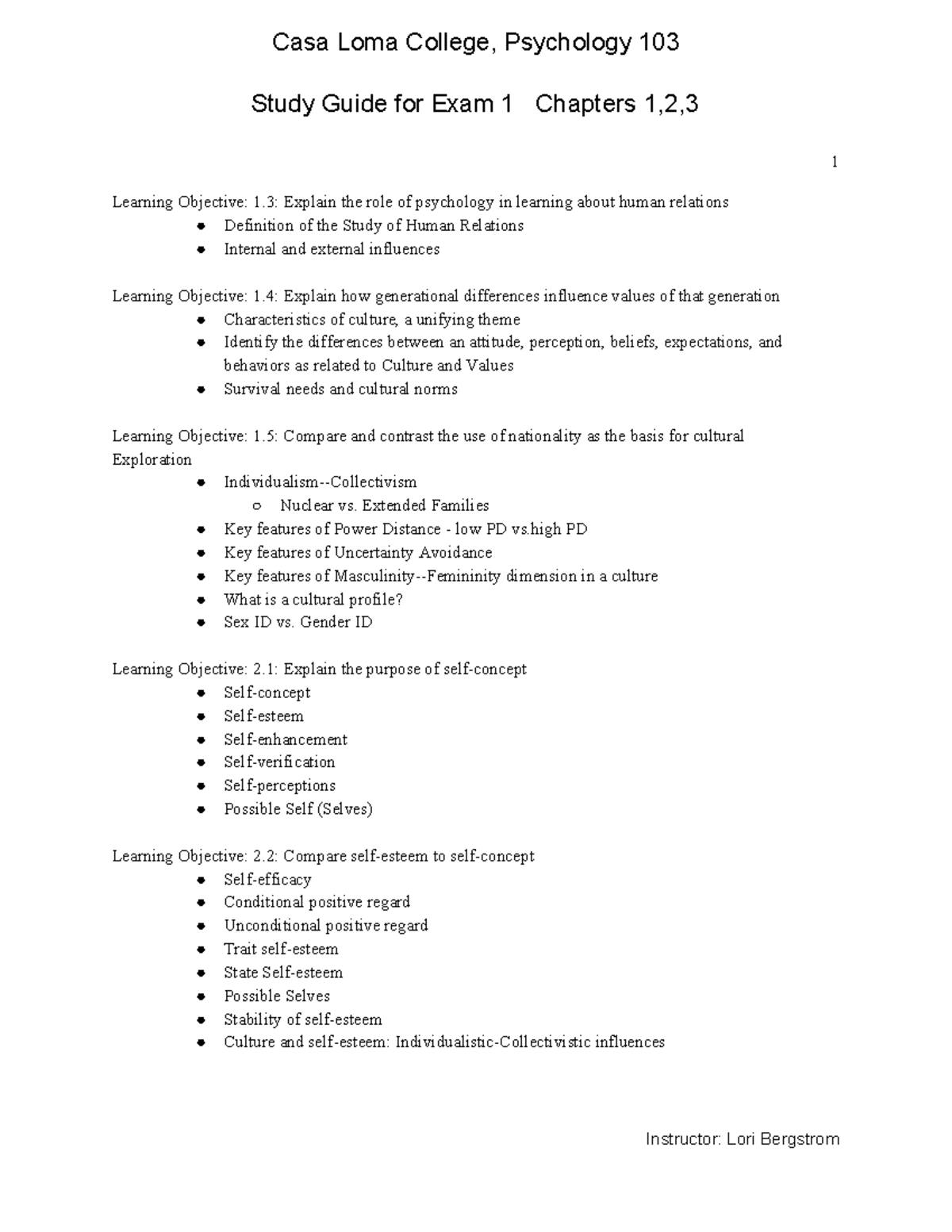 Psych 103-Exam-1-Study Guide - Casa Loma College, Psychology 103 Study ...