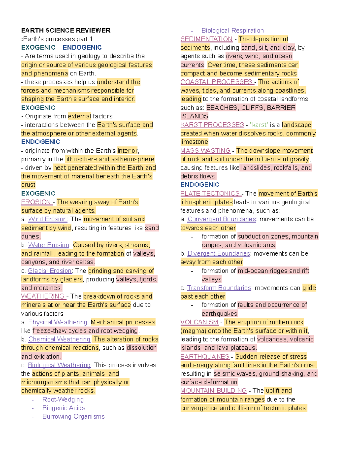 Earth- Science- Reviewer - EARTH SCIENCE REVIEWER :Earth’s processes ...
