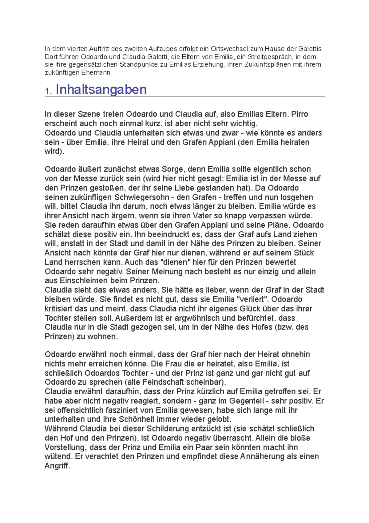 Emilia Galotti Erster Aufzug Zusammenfassung Emilia Galotti – Erster Aufzug - In dem vierten Auftritt des zweiten