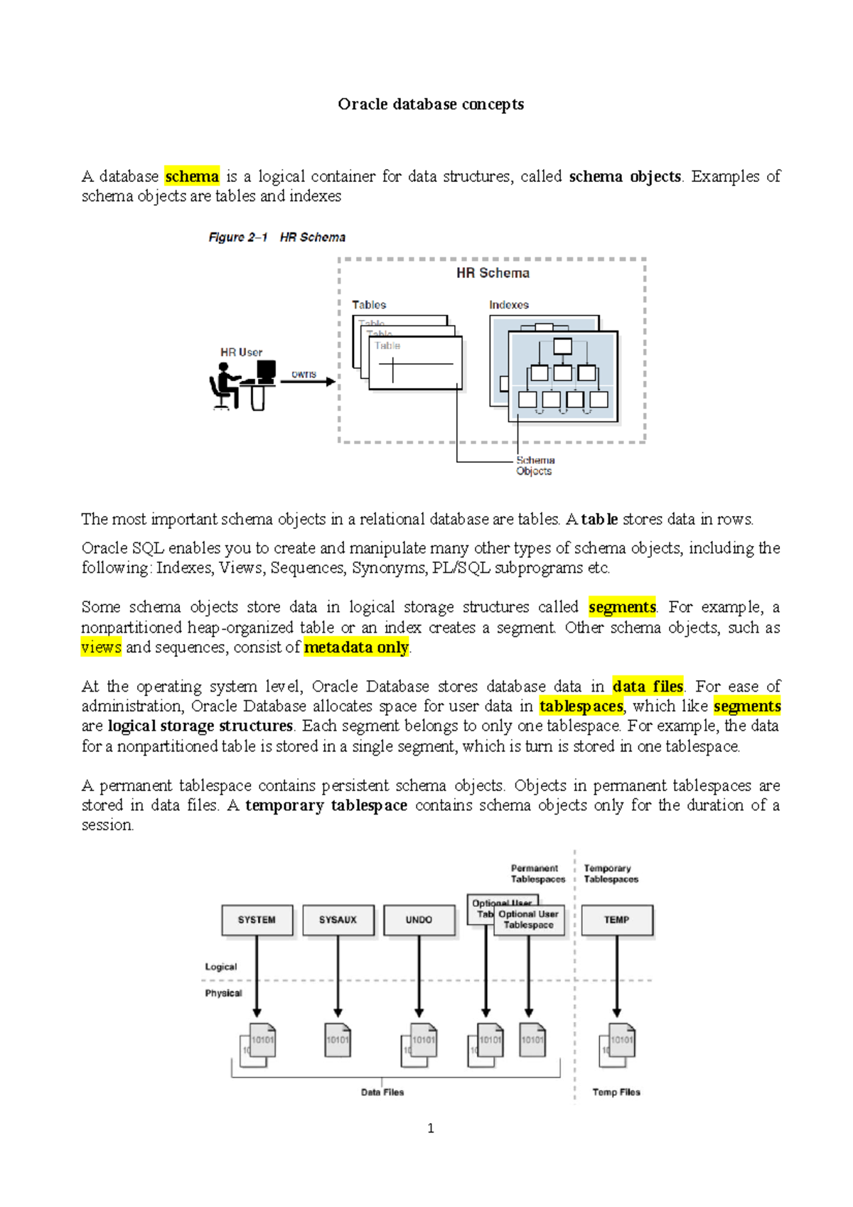 01 Oracle concepts - Lecture notes 1 - Oracle database concepts A ...