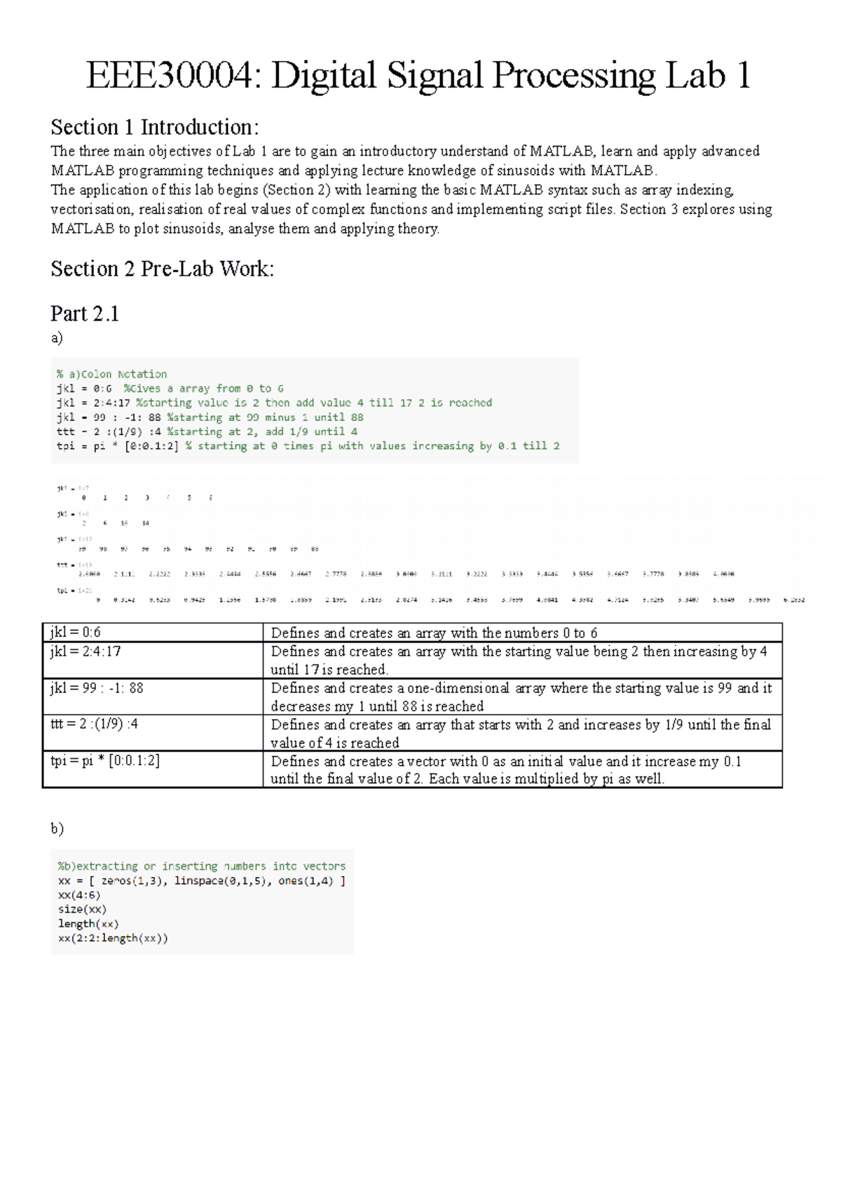 DSP EEE30004 Lab 1 - EEE30004: Digital Signal Processing Lab 1 Section ...