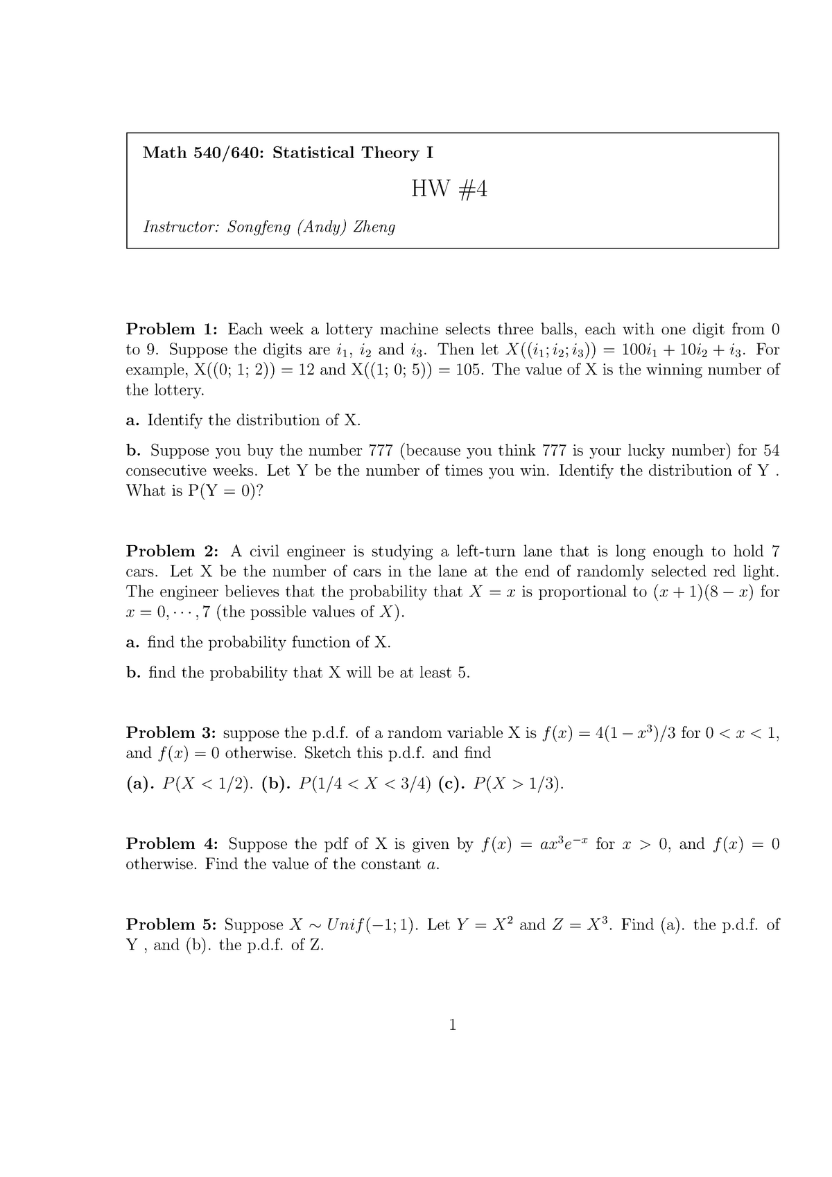 Homework 4 - Statistical Theory I - Math 540/640: Statistical Theory I ...