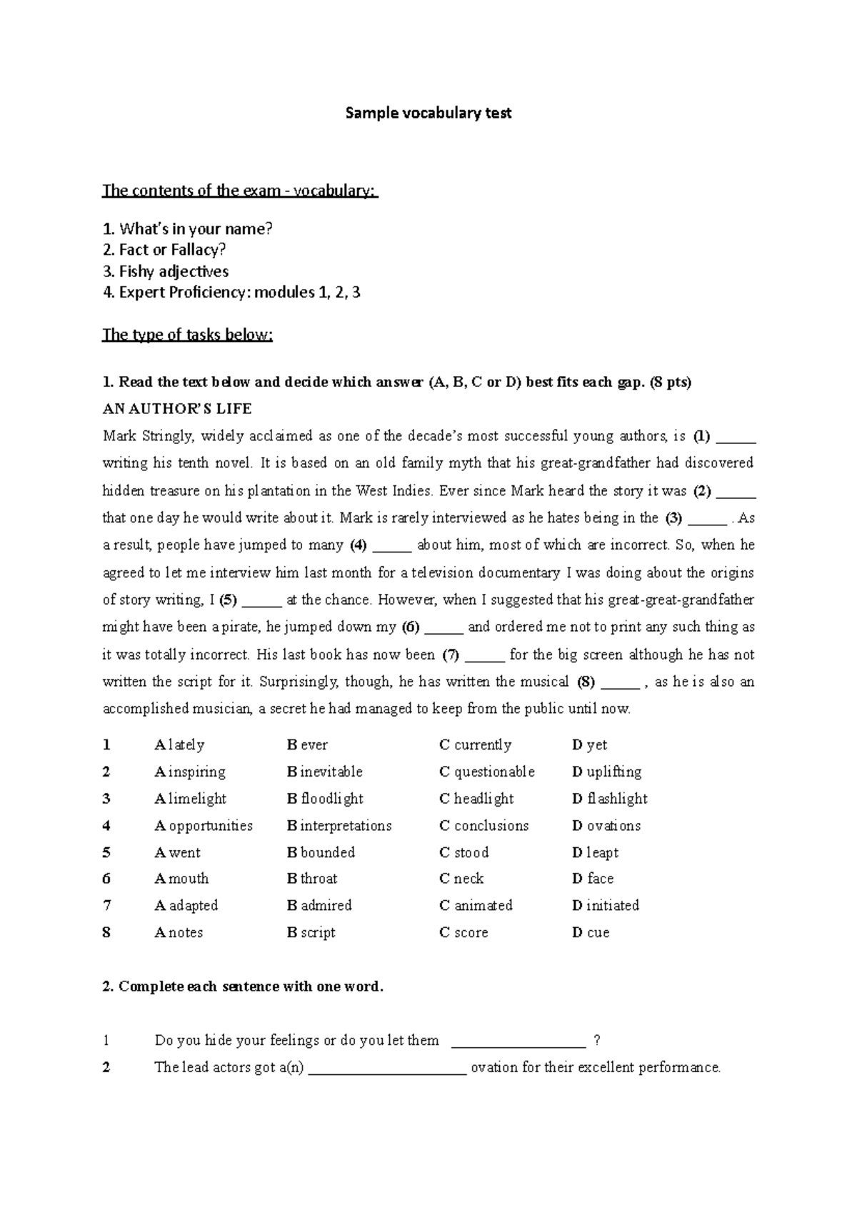 Sprawdzian Z Angielskiego Klasa 7 Unit 1 Test ze słowek ang - test ze słówek z języka angielskiego - poziom C1