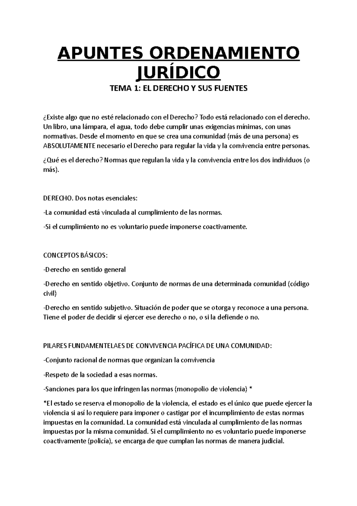 Apuntes Ordenamiento Jurídico - APUNTES ORDENAMIENTO JURÍDICO TEMA 1 ...