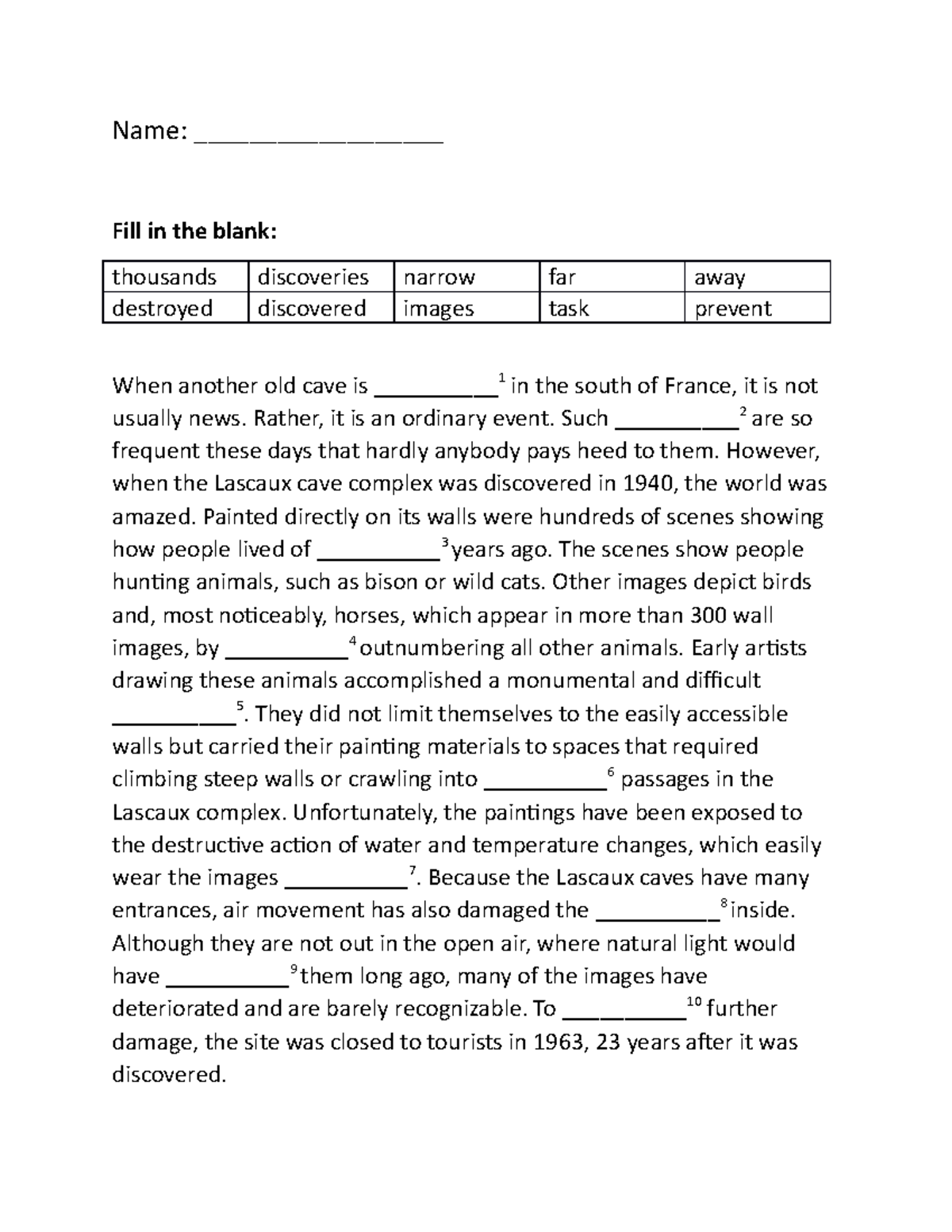 Class exercise July 26 - đừng xem - Name: __________________ Fill in ...