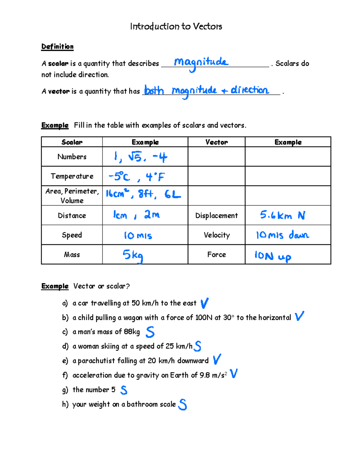 1.1 Intro Vectors Lesson Solutions - Introduction to Vectors Definition ...