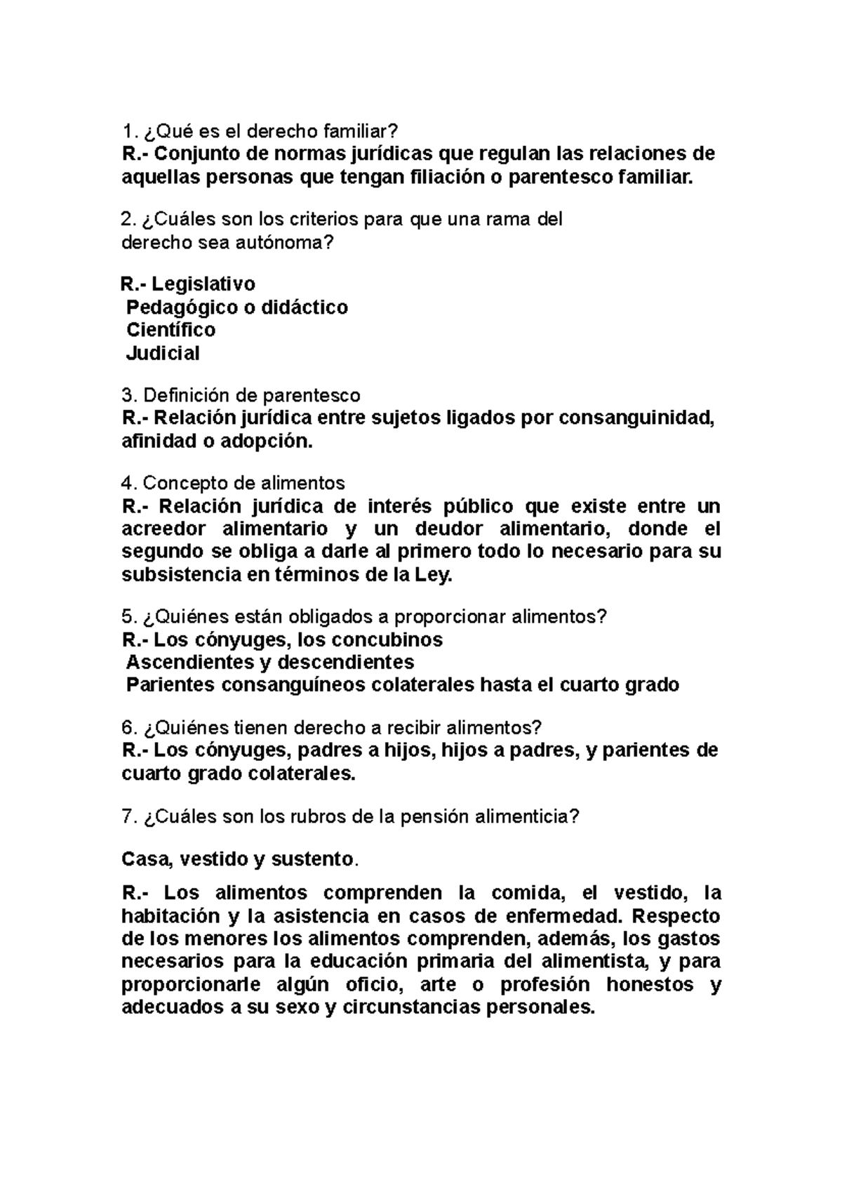 Preguntas de examen derecho familiar Qué es el derecho familiar R