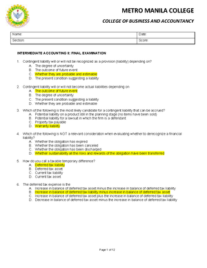 Audit AND Assurance Midterm EXAM WITH Answers - COLLEGE OF BUSINESS AND ...