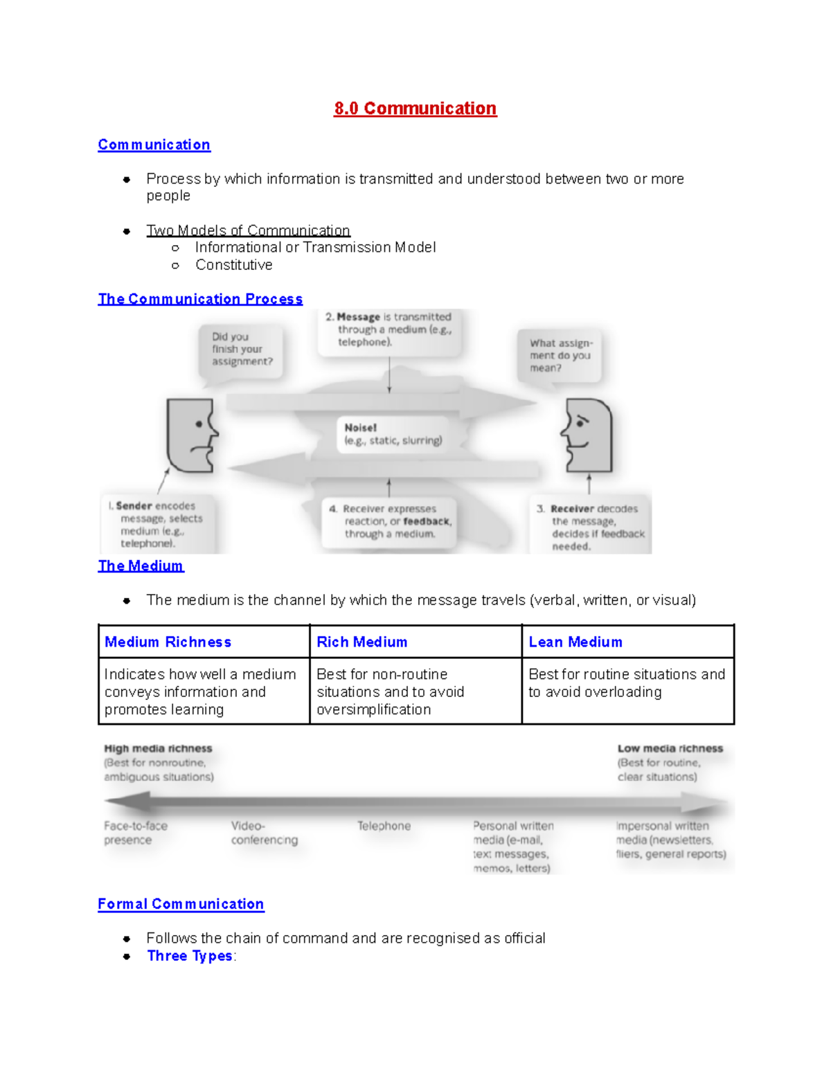 MGMT W8 Lecture Notes - 8 Communication Communication Process by which ...