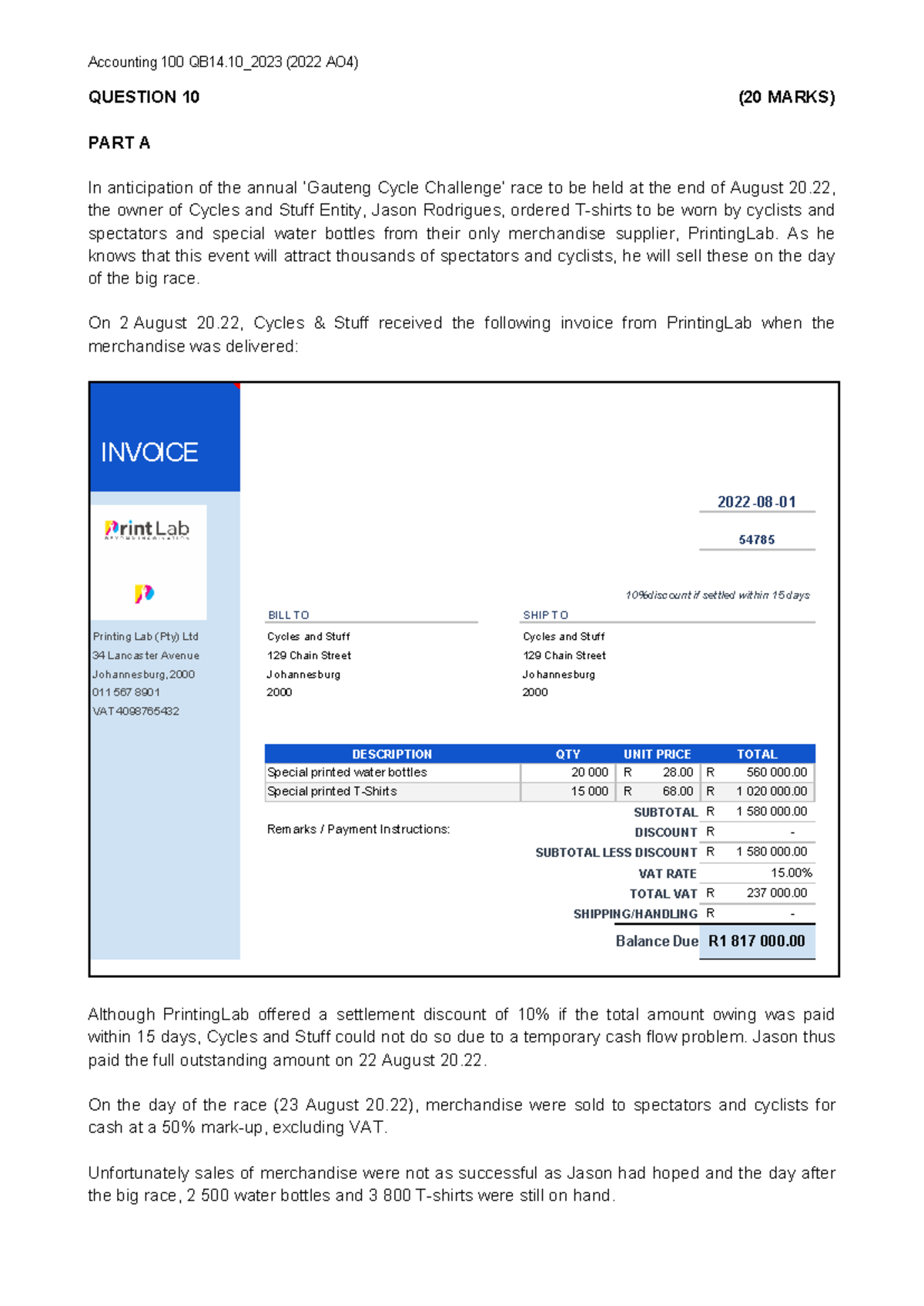 QBQ 10 - Question bank questions - QUESTION 10 (20 MARKS) PART A In ...