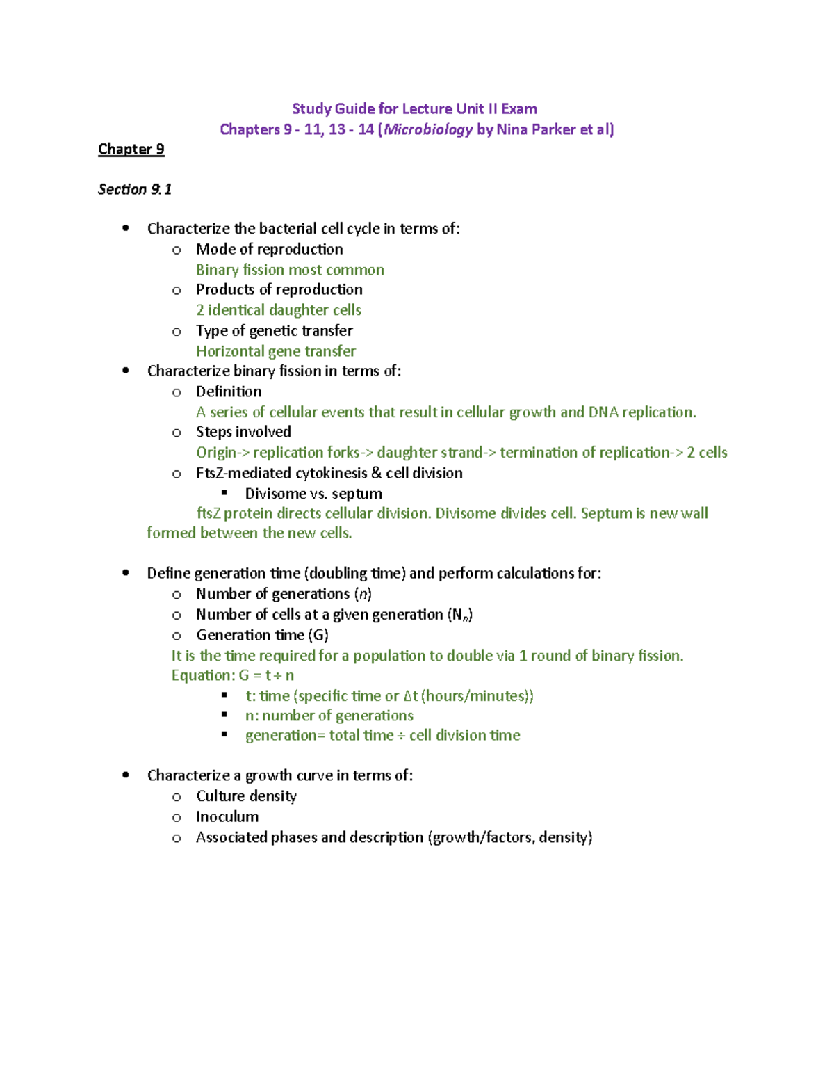 Bio Study Guide Unit II Exam - Study Guide for Lecture Unit II Exam ...