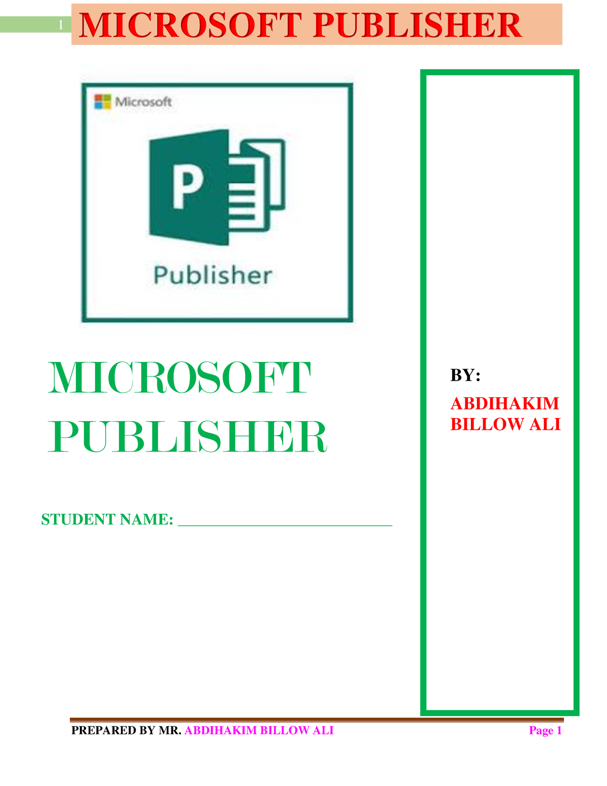 MS Publisher - MICROSOFT PUBLISHER STUDENT NAME ...