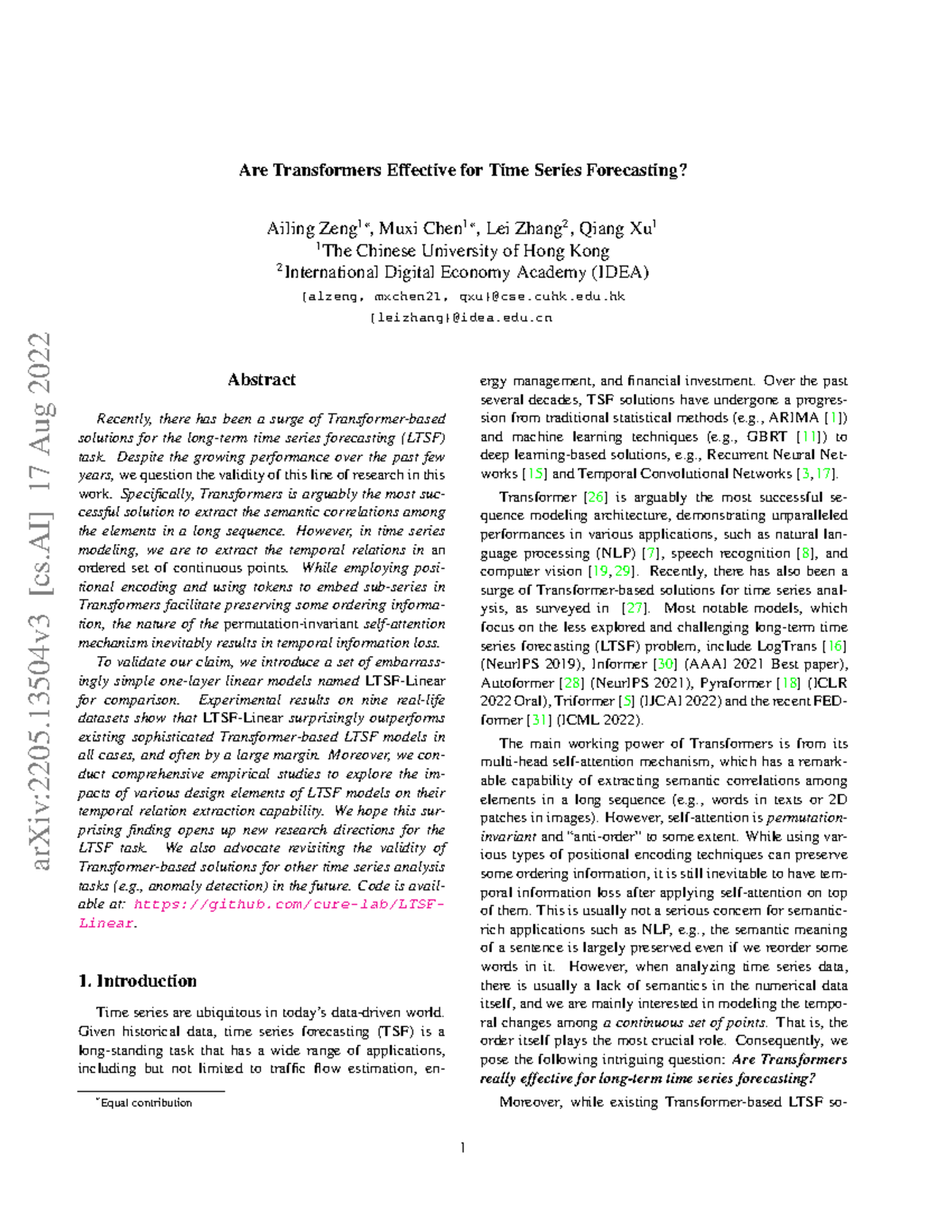 2205 - Artigo Leitura - Are Transformers Effective for Time Series ...