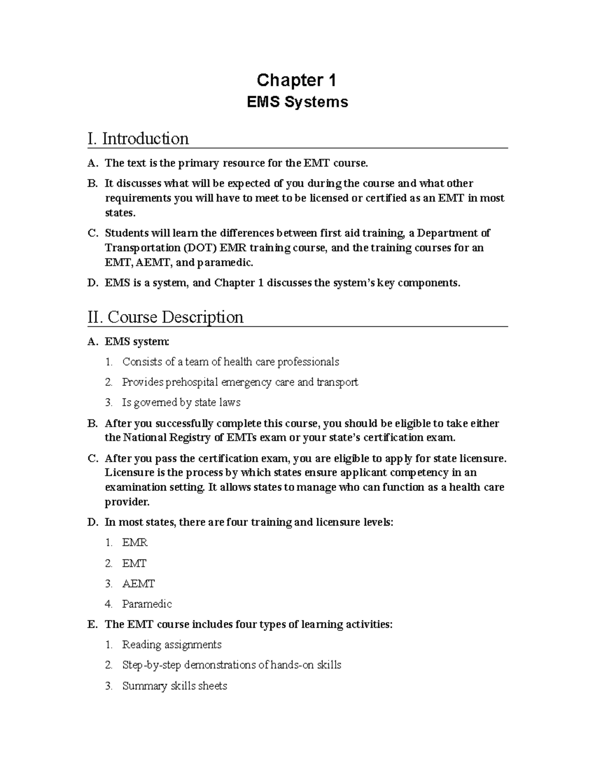 9781284243796 LOUT CH01 - Chapter 1 EMS Systems I. Introduction A. The ...