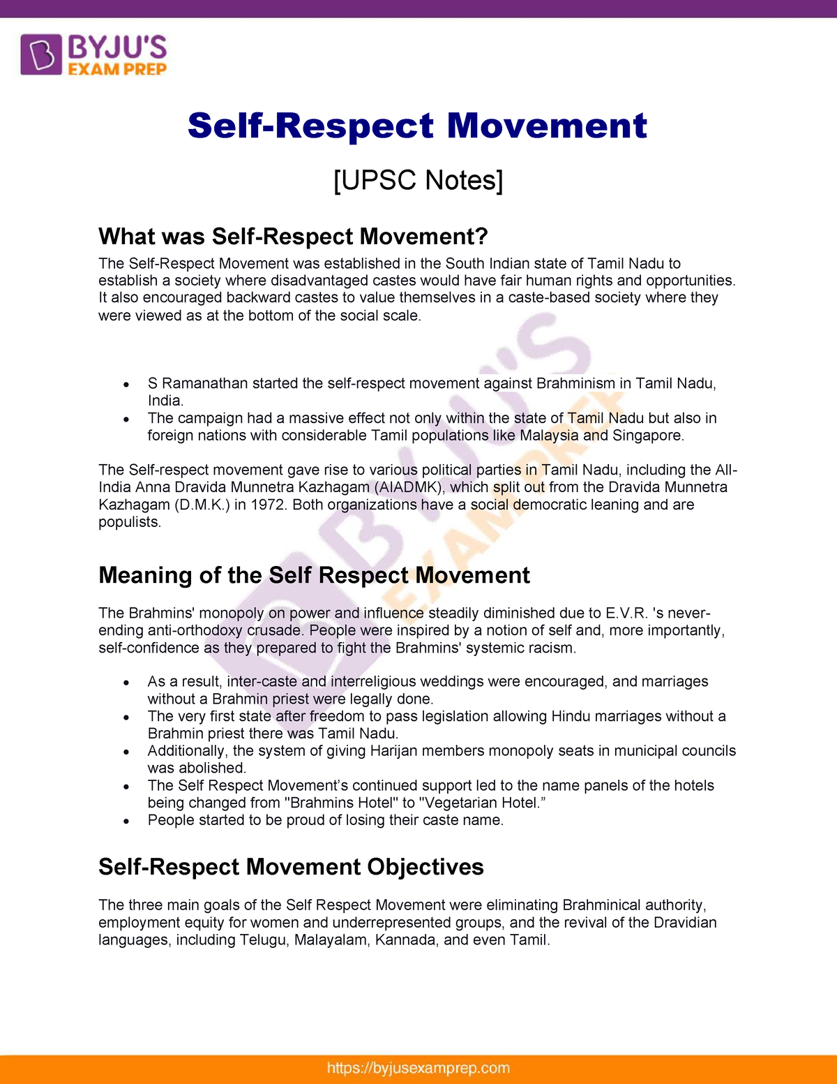 essay on self respect movement