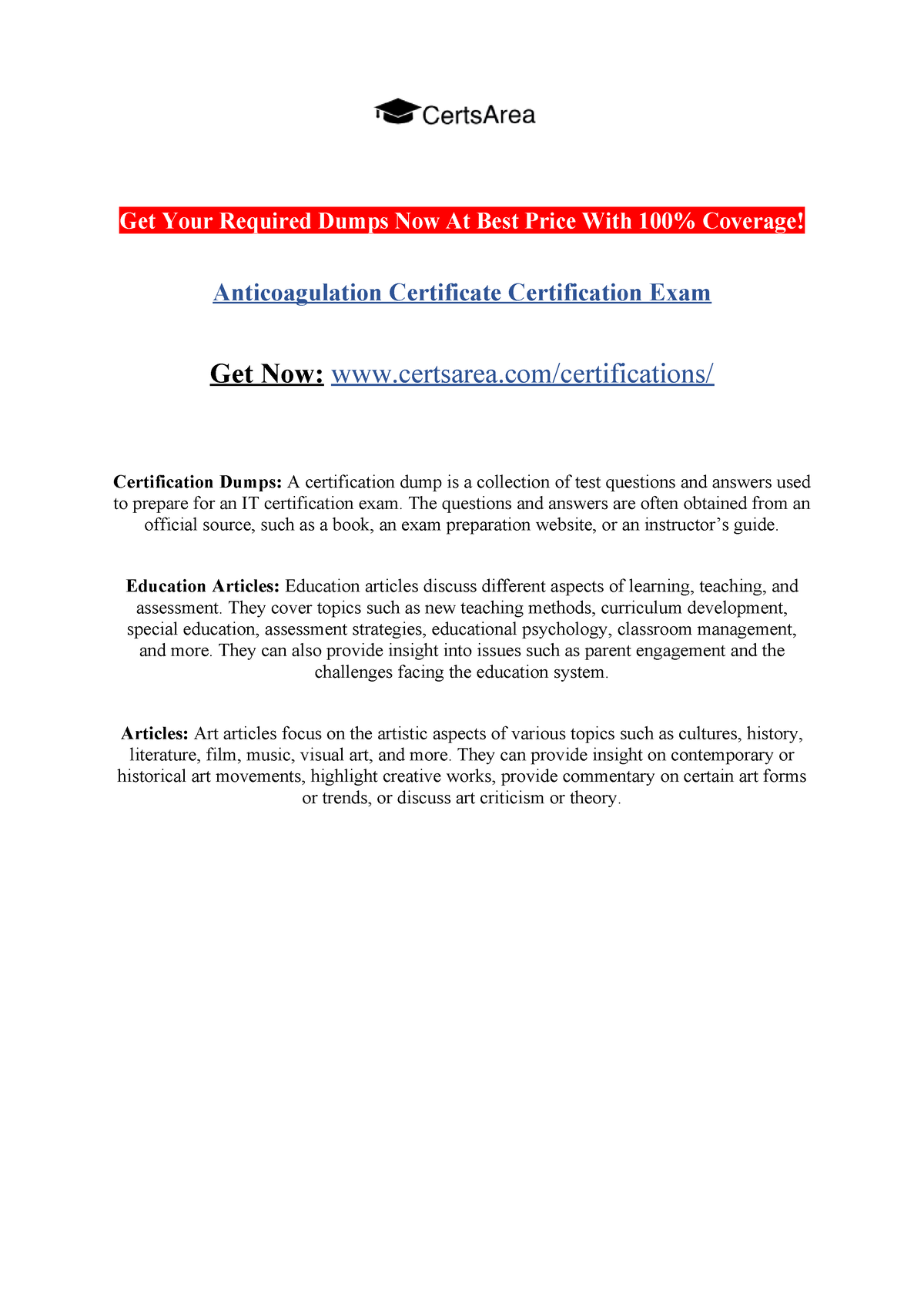 Anticoagulation Certificate Certification Exam Get Your Required