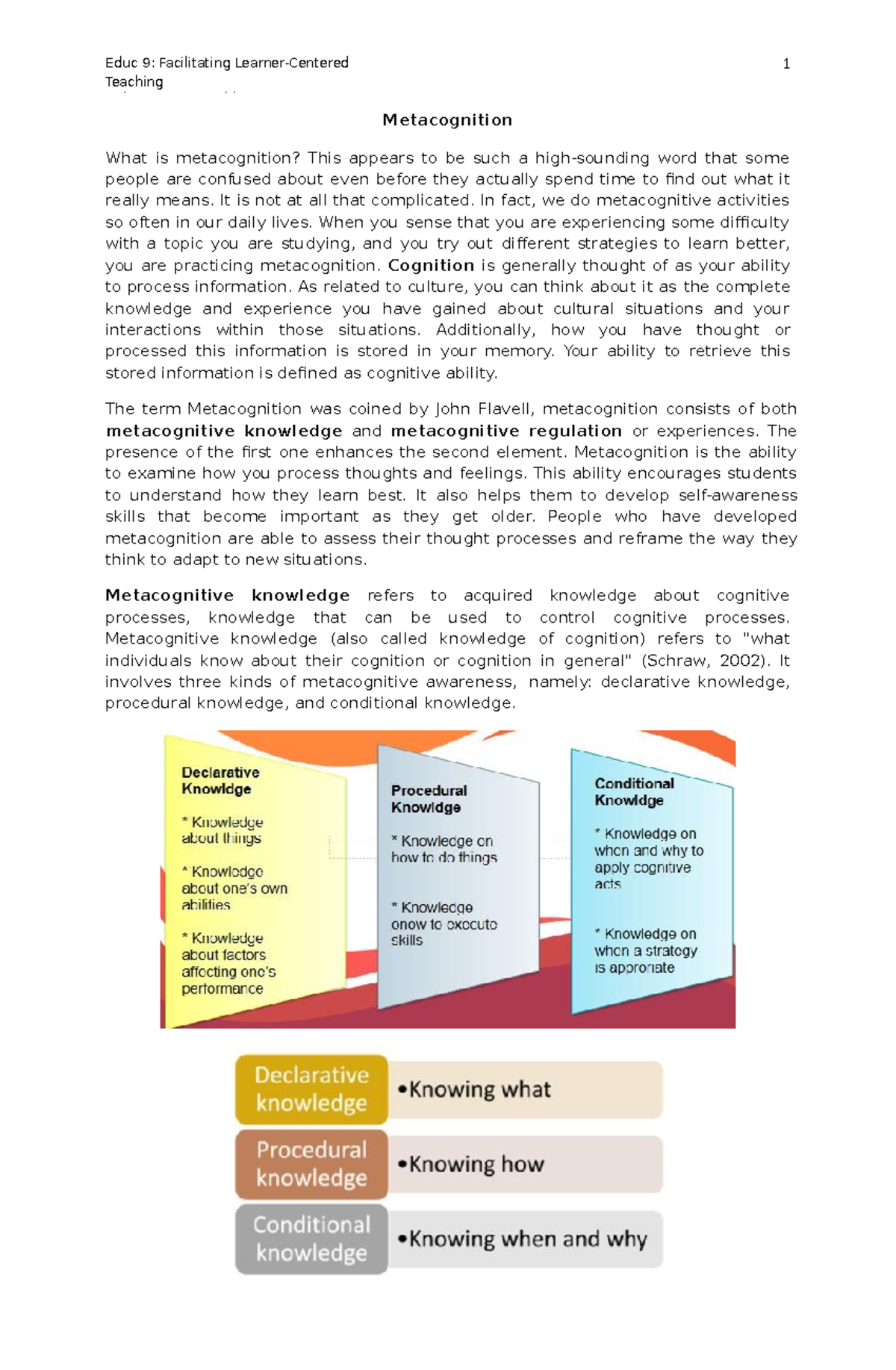 Reading2Metacognition Educ 9 Facilitating LearnerCentered