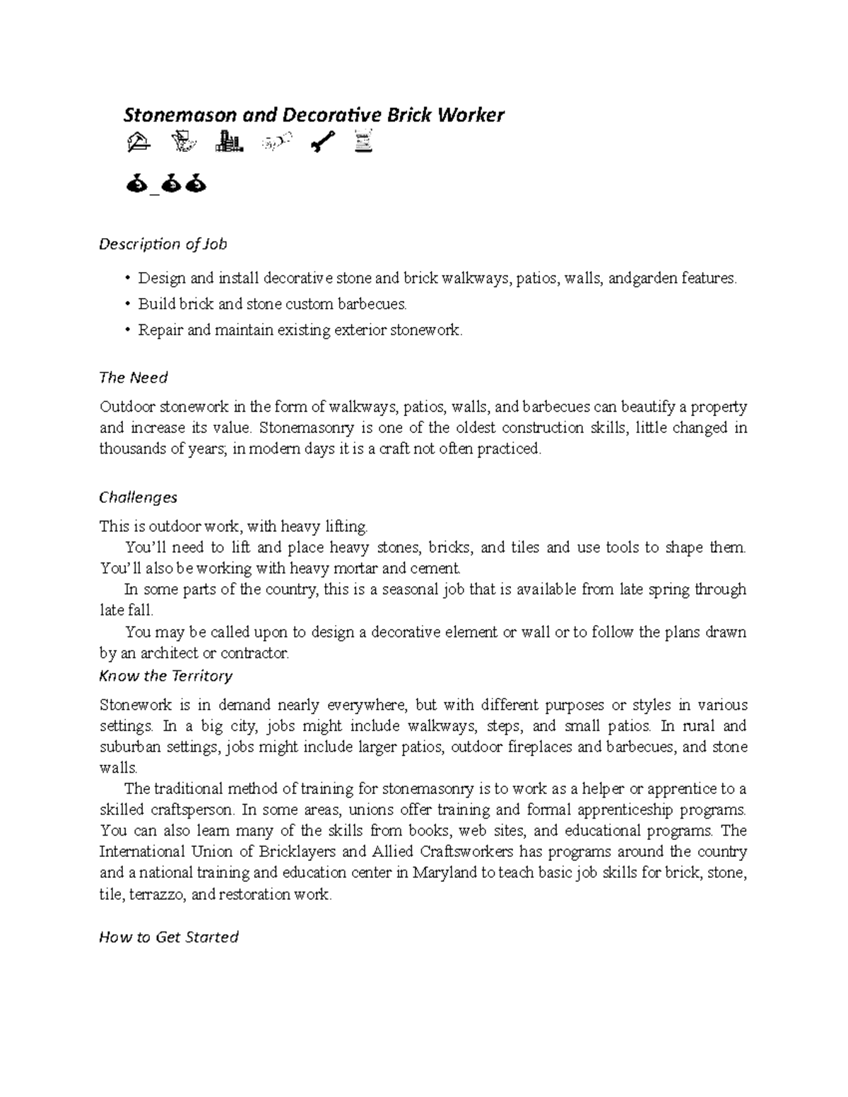 Stonemason and Decorative Brick Worker Stonemason and Decorative