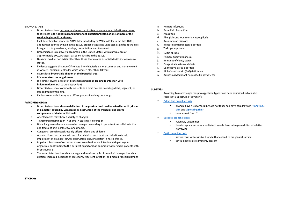 Bronchectasis - Summary Oxford Handbook of Clinical Medicine ...