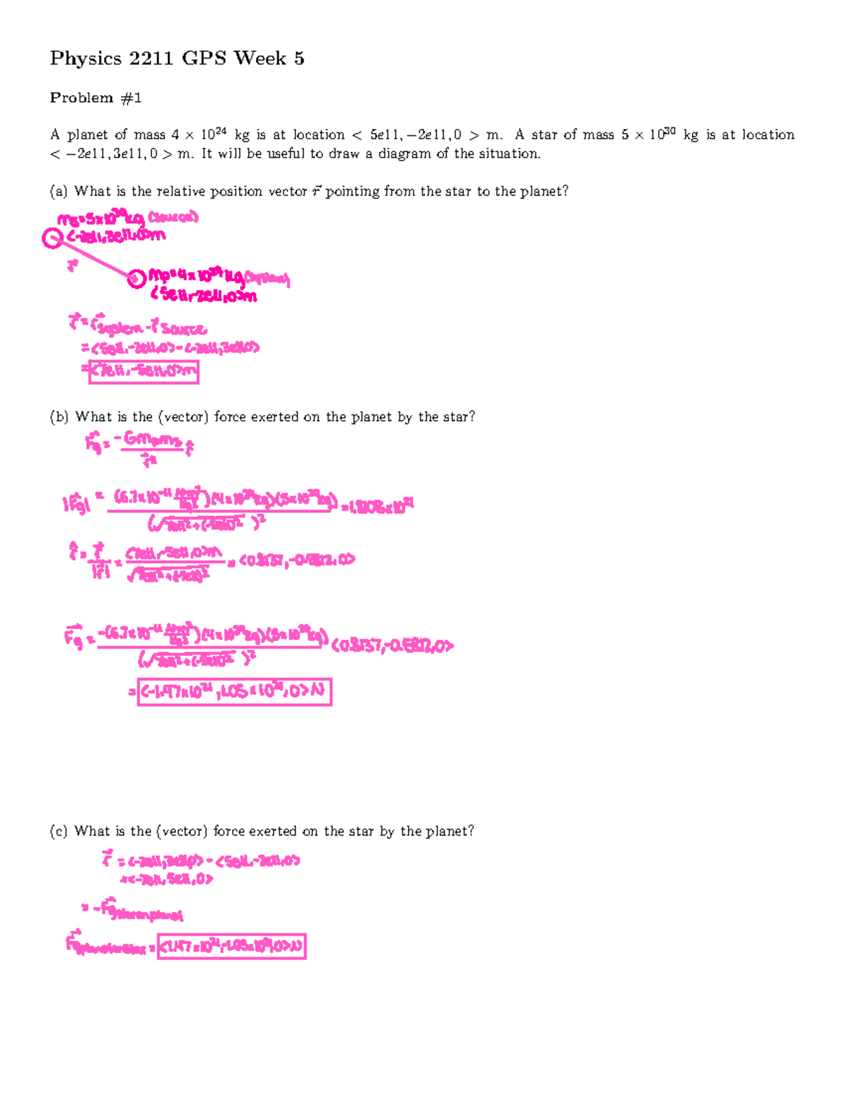 GPS Week 5 - GPS Problems - Physics 2211 GPS Week 5 Problem A planet of ...