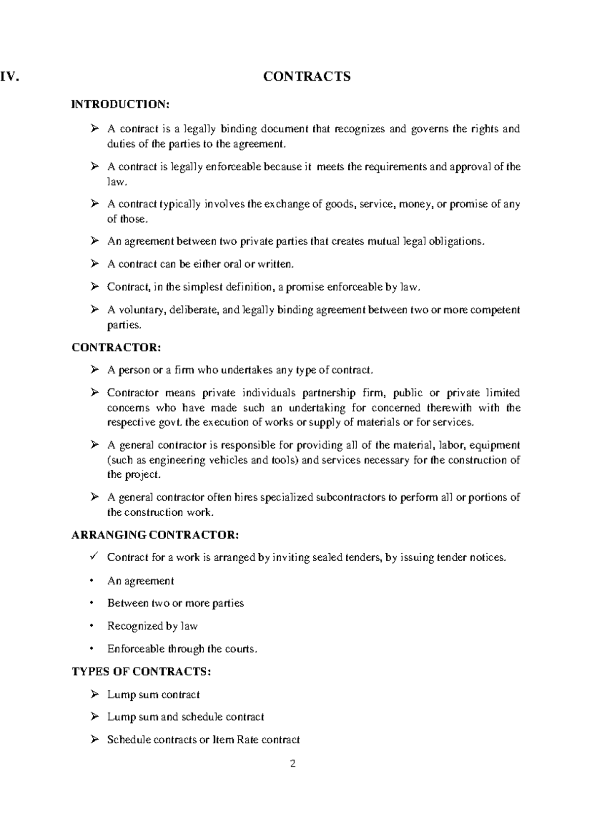 Contracts - IV. CONTRACTS INTRODUCTION: A contract is a legally binding ...