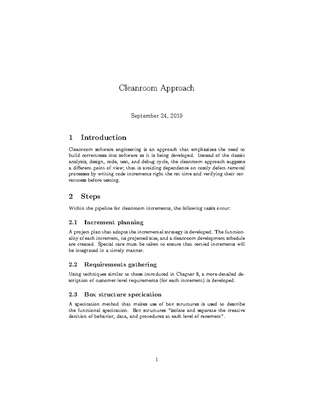 Clean Room Approach 2 Cleanroom Approach September 24, 2019 1