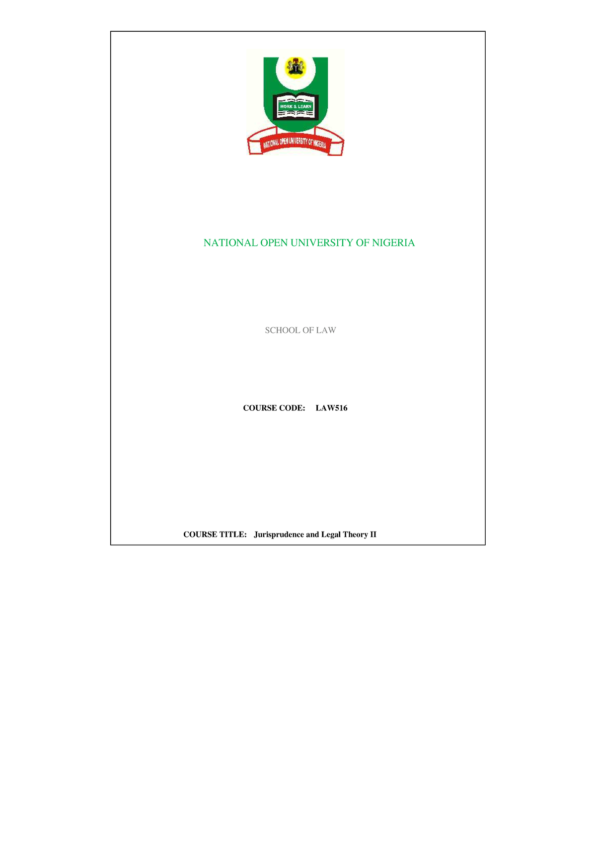 LAW 516 Jurisprudence II - NATIONAL OPEN UNIVERSITY OF NIGERIA SCHOOL ...