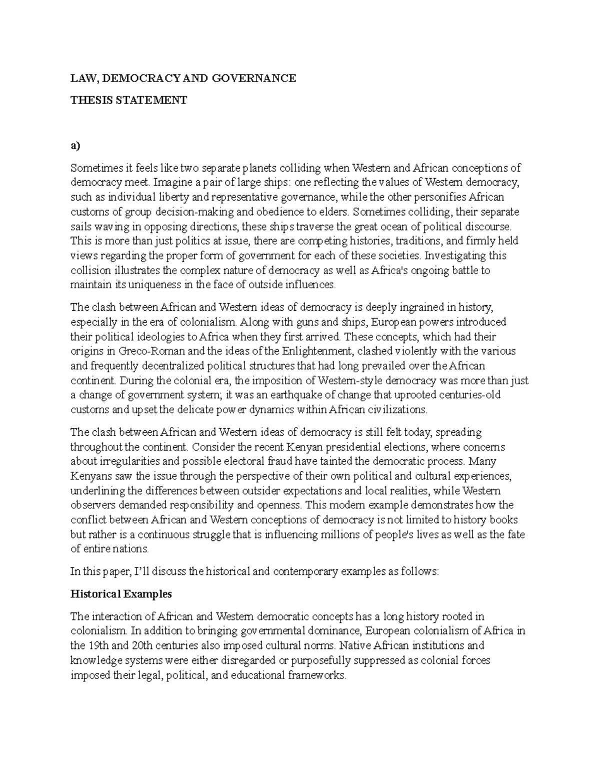 LDG Essay - The clash between African and Western ideas of democracy is ...