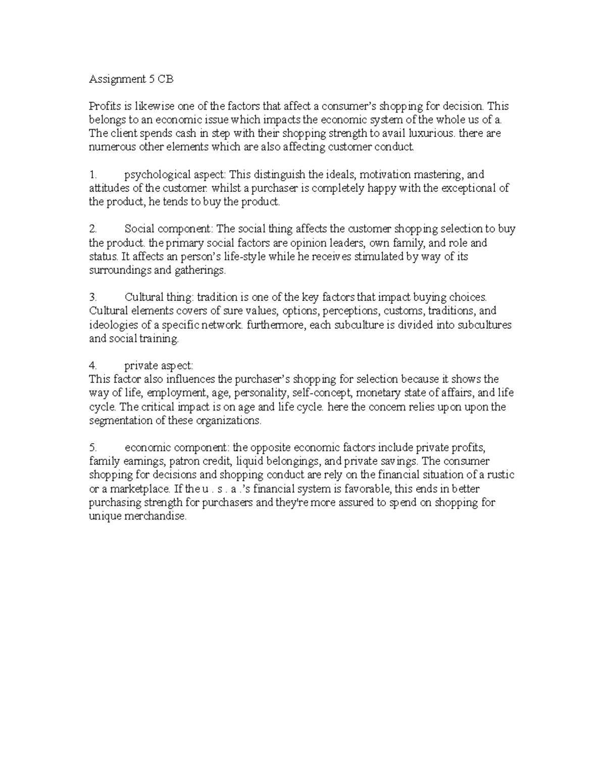 Consumer Behavior Assinment 5 - Assignment 5 CB Profits is likewise one ...
