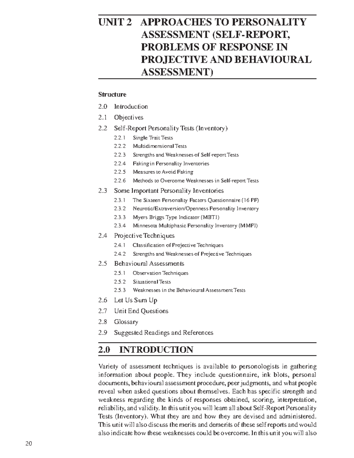 Assessments - notes - Assessment of Personality UNIT 2 APPROACHES TO ...