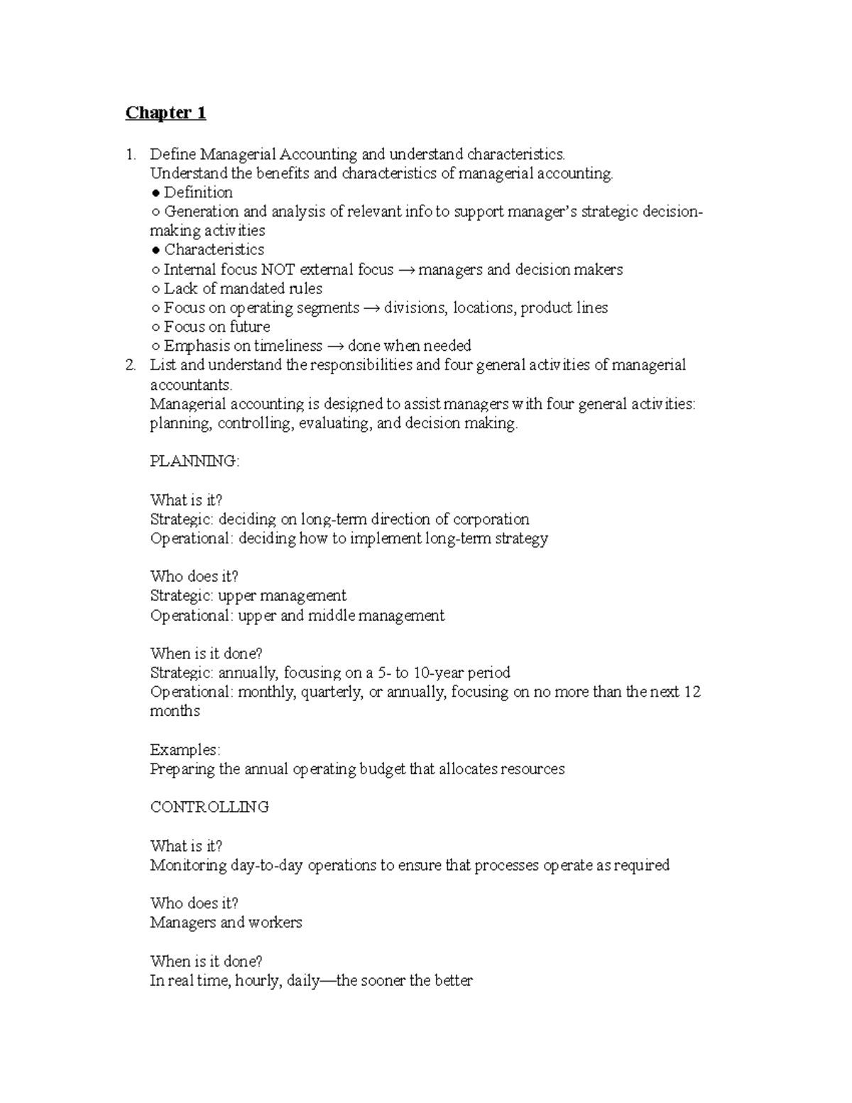 Accounting 2 study guide - Chapter 1 Define Managerial Accounting and ...