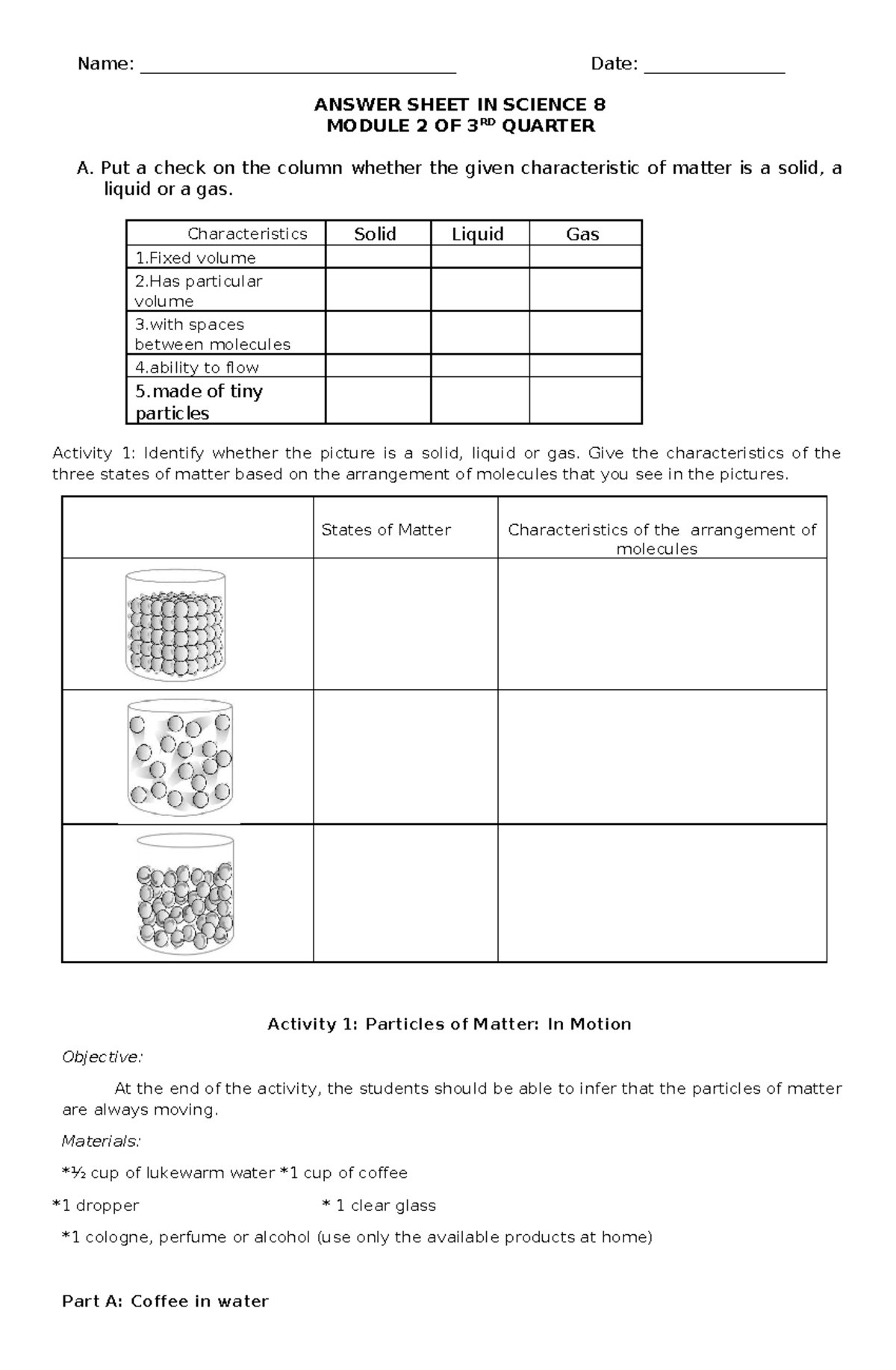 Answer sheet module 2 - Name: ____________________________________ Date