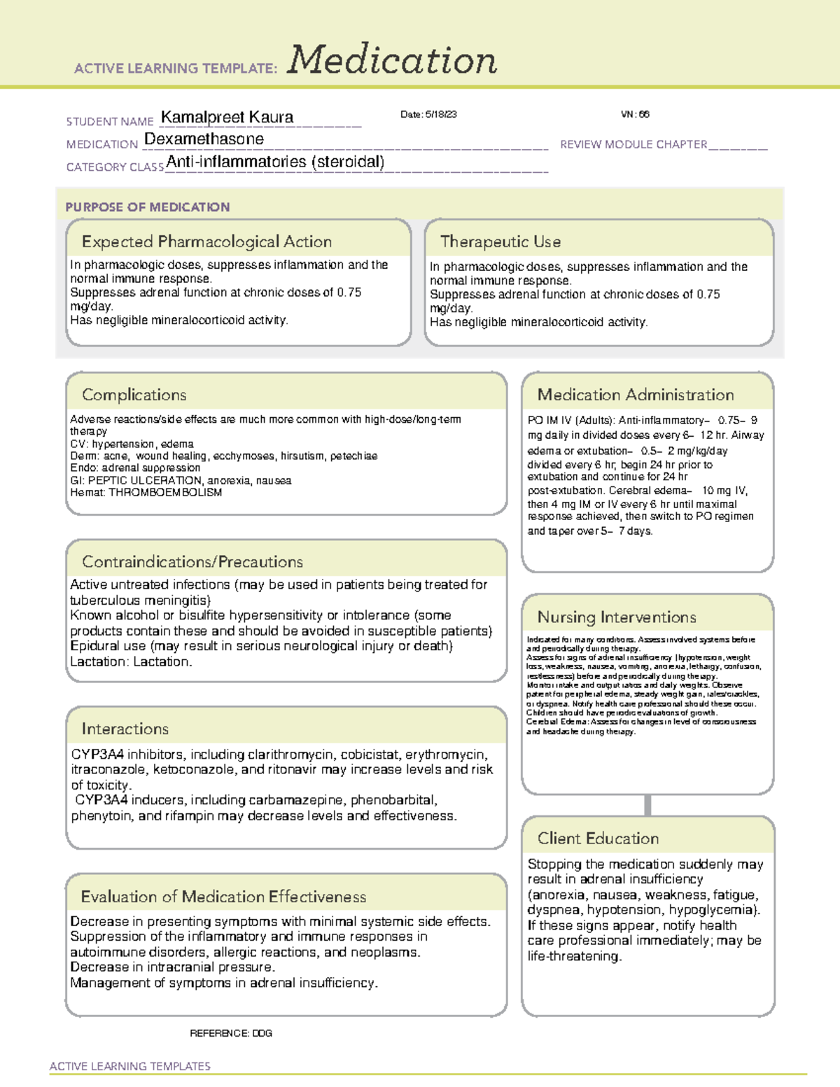 Dexamethasone Medication Template Active Learning Tem vrogue.co