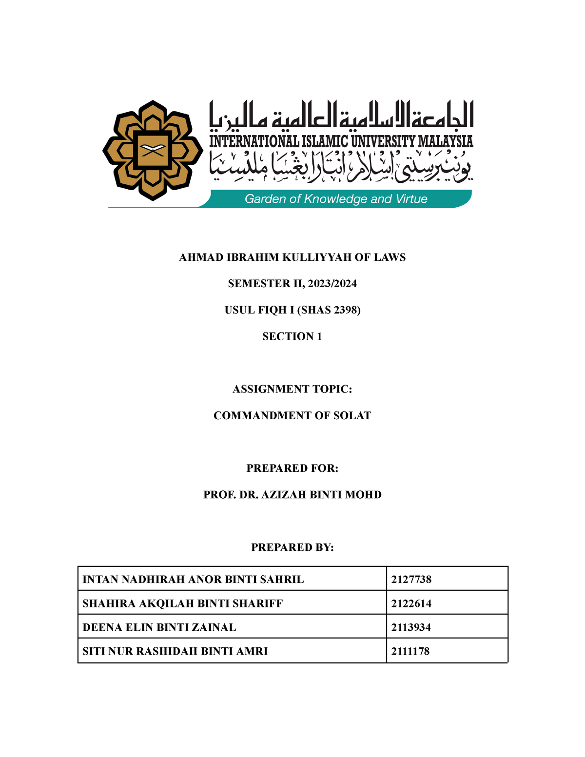 USUL FIQH I Assignment - AHMAD IBRAHIM KULLIYYAH OF LAWS SEMESTER II ...