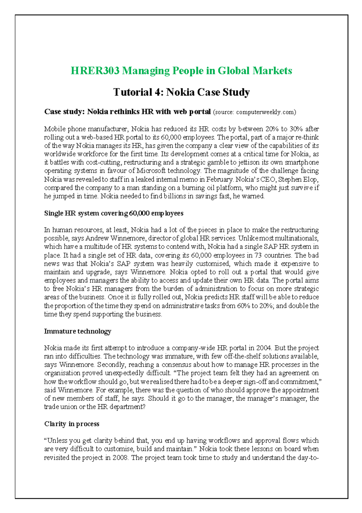 nokia case study summary