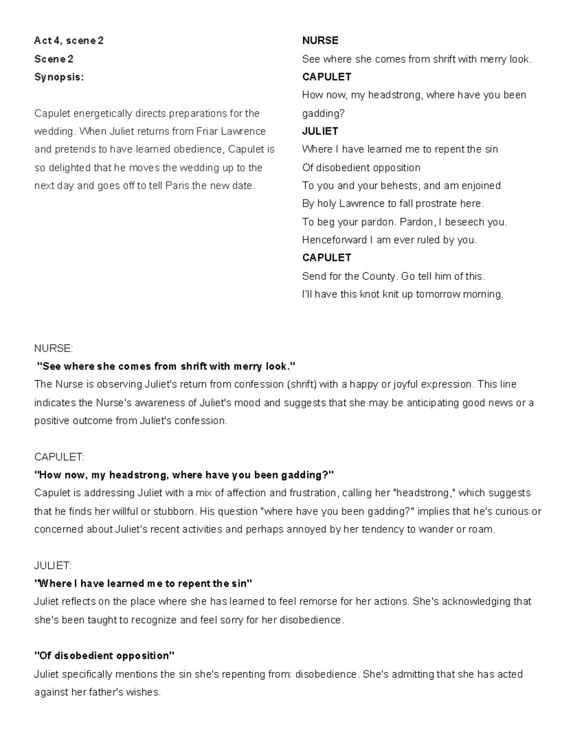 Roleplay-script - Enacted - Act 4, scene 2 Scene 2 Synopsis: Capulet ...