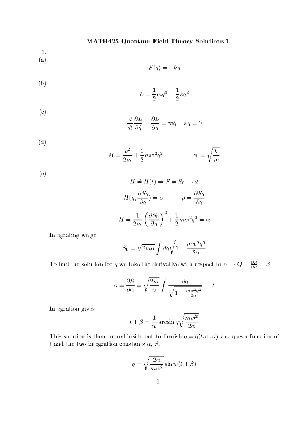 MATH425 2008-2009 Homework 1 - Solutions - MATH425 Quantum Field Theory ...